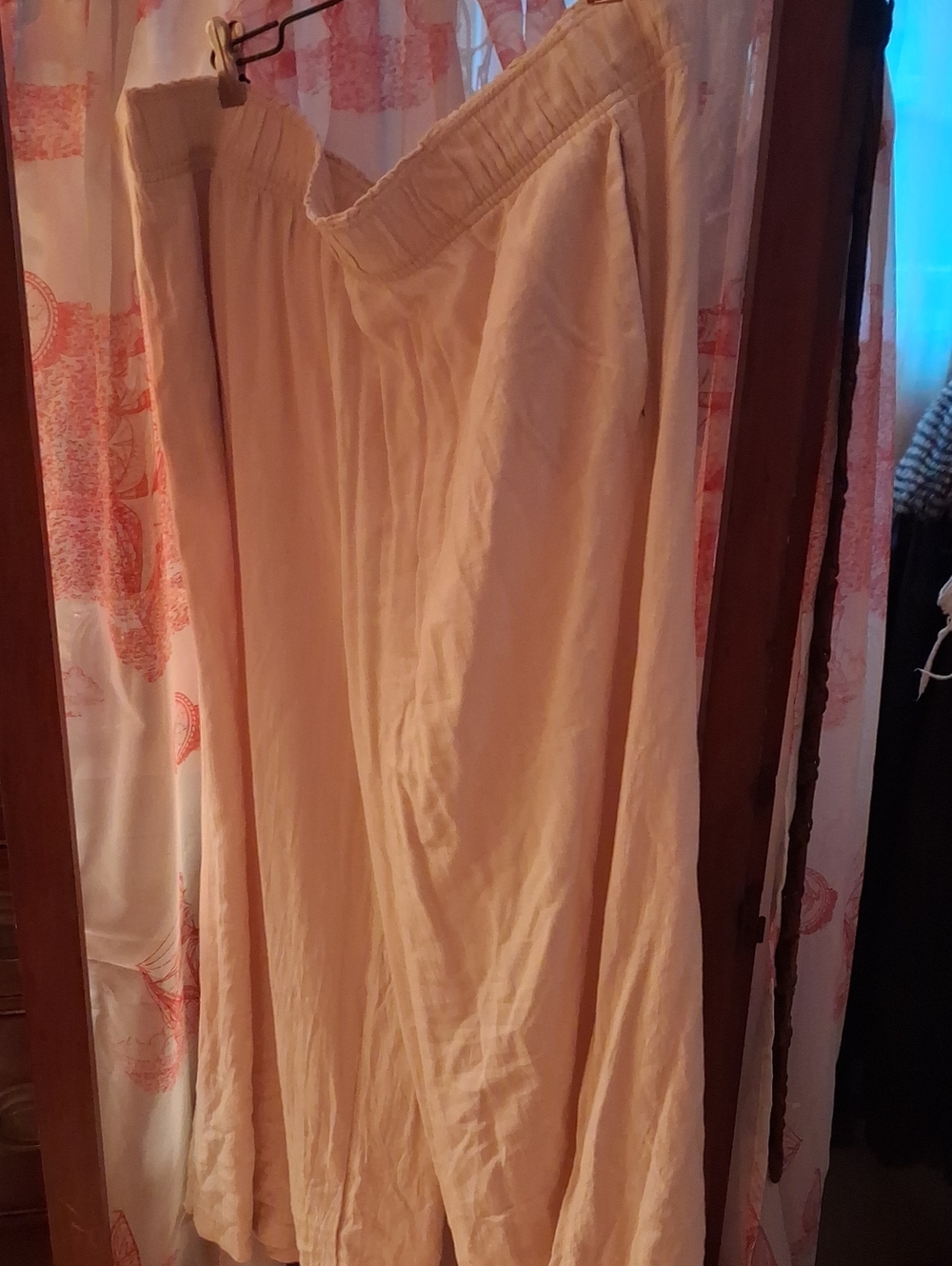 Cream Wide-Leg Linen Pants